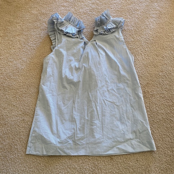 BCBGMaxAzria blue and white stripe ruffle shirt - Picture 8 of 8